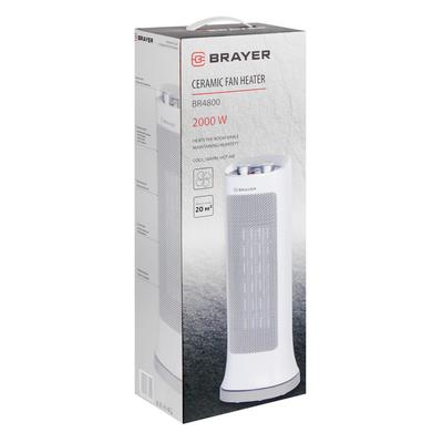 Тепловентилятор BRAYER BR4800, керамический, напольный, 2000 Вт, до 20 м², белый
