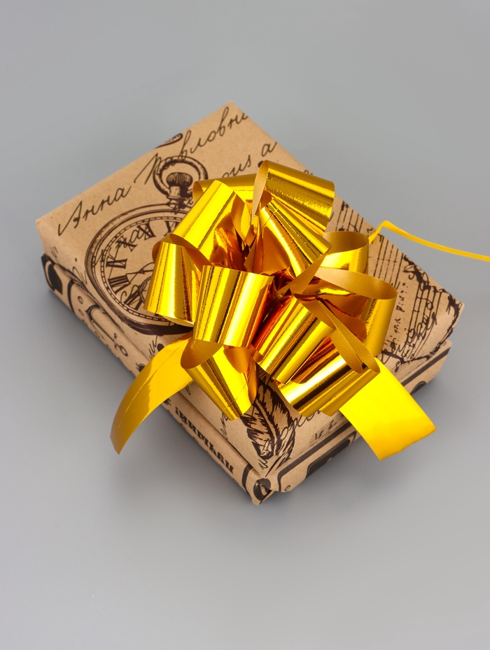 Подарочный бант - шар №3 металлик, цвет золото, для упаковки подарков - Фото 1