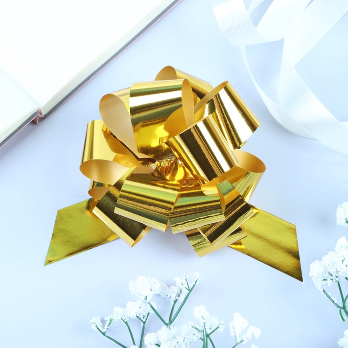 Подарочный бант - шар №3 металлик, цвет золото, для упаковки подарков - Фото 1