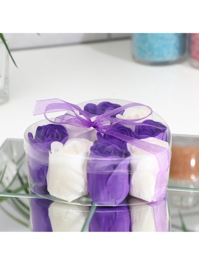 Мыльные розы, фиолетовые и белые, набор 9 шт., в коробке