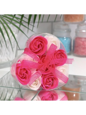 Мыльные розы, фуксия и белые, набор 9 шт.