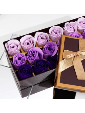Мыльные розы, фиолетовые оттенки, набор 18 шт., в коробке