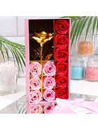 Подарочный набор из 12 красно-розовых мыльных роз с металлической розой - Фото 13