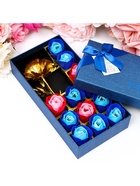 Подарочный набор из 12 красно-синих мыльных роз с металлической розой - Фото 4