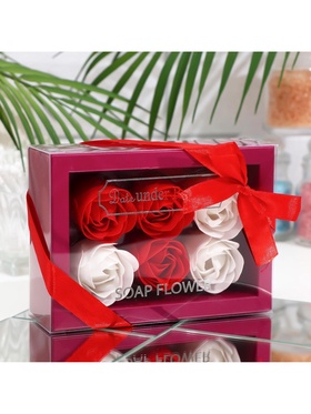 Мыльные розы, белые и красные, набор 6 шт.