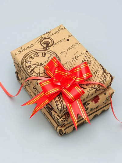 Подарочный бант - бабочка №3 «Золотые полосы», красный, d=7 - 8 см