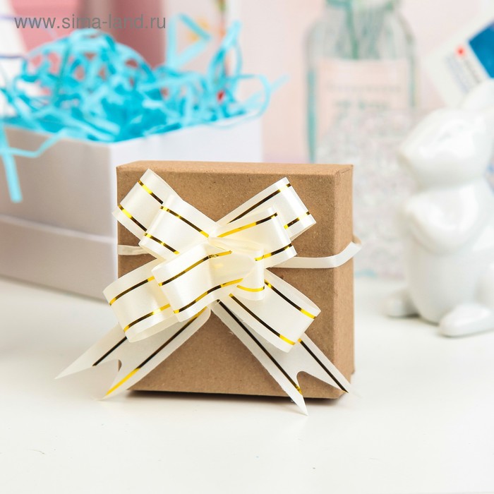 Бант-бабочка №1,8 "Золотые полосы", цвет белый - Фото 1