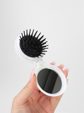 Расчёска массажная DOGS, складная, с зеркалом, d=6.5 см, МИКС