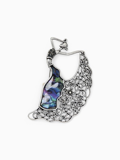 Брошь «Галиотис» танцовщица, зелёная в чернёном серебре