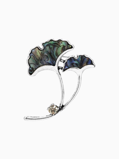 Брошь «Галиотис» цветы-зонтики, цвет зелёный в серебре