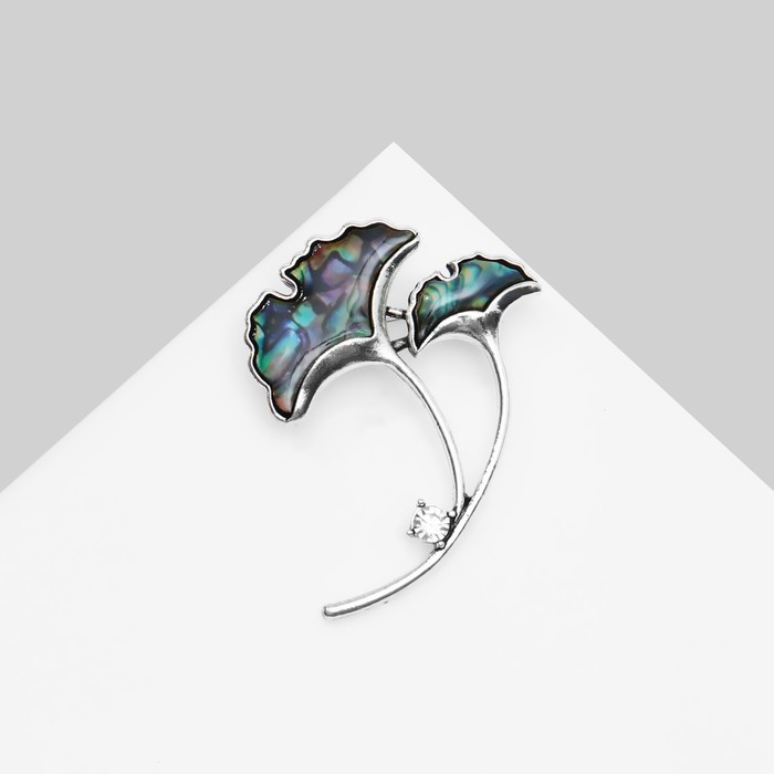 Брошь «Галиотис» цветы-зонтики, цвет зелёный в серебре - Фото 1