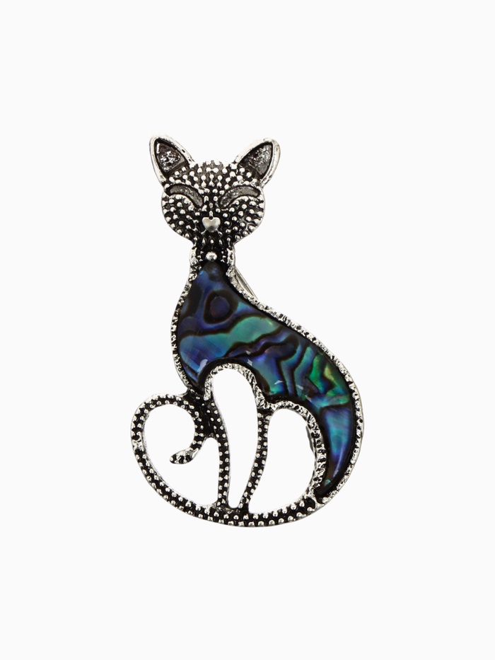 Брошь «Галиотис» кошка грациозная, зелёная в чернёном серебре - Фото 1