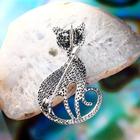 Брошь «Галиотис» кошка грациозная, зелёная в чернёном серебре - Фото 2