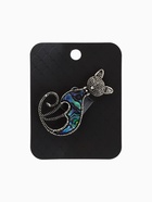 Брошь «Галиотис» кошка грациозная, зелёная в чернёном серебре 7326248