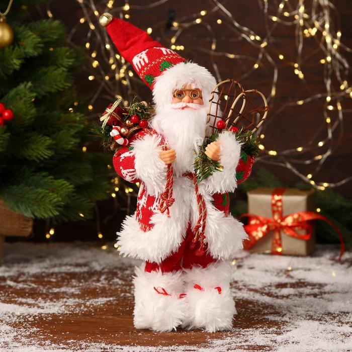 Дед Мороз &quot;В красной шубке, колпачке и с подарками&quot; 30 см
