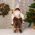 Дед Мороз "В белой шубке, в колпачке, с фонариком" двигается, 17х40 см - фото 811138