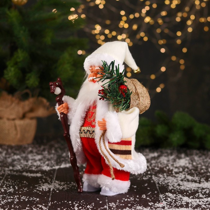 Дед Мороз "В костюмчике с орнаментом, с посохом" двигается, 25 см - фото 1927749591