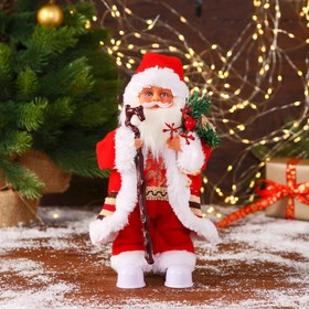 Дед Мороз "В костюмчике с орнаментом, с посохом и подарками" двигается, 30 см
