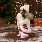 Дед Мороз "В белом костюмчике с орнаментом, с посохом" двигается, 11х30 см - фото 3863238