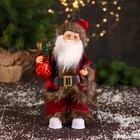 Дед Мороз "В меховом красном костюмчике, с мешком" двигается, 11х30 см - фото 296723420