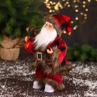 Дед Мороз "В меховом красном костюмчике, с мешком" двигается, 11х30 см - фото 3863244