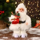 Дед Мороз "В меховом белом костюмчике, с мешком" двигается, 11х30 см - фото 4633091