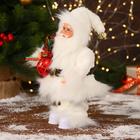 Дед Мороз "В меховом белом костюмчике, с мешком" двигается, 11х30 см - фото 3863246
