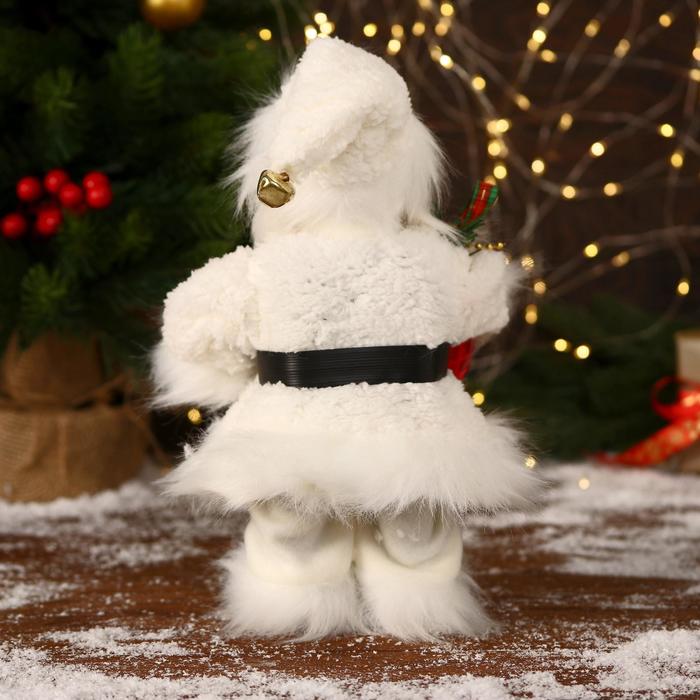 Дед Мороз "В меховом белом костюмчике, с мешком" двигается, 11х30 см - фото 1908750221