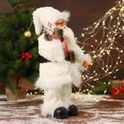 Дед Мороз "В меховом белом костюмчике, с мешком" двигается, 20х40 см - Фото 4
