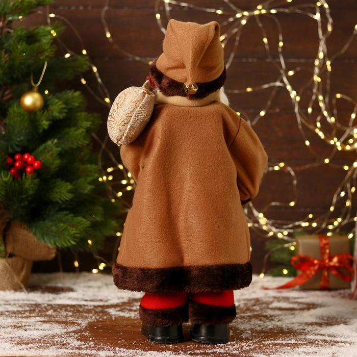 Дед Мороз "В коричневой шубке, с посохом" двигается, 20х40 см - фото 1908750229