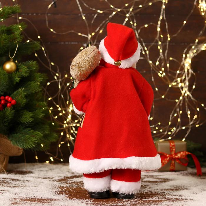 Дед Мороз "В красном костюмчике с орнаментом, с посохом" двигается, 20х40 см - фото 1908750233