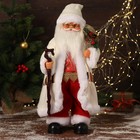 Дед Мороз "В белом костюмчике с орнаментом, с посохом" двигается, 20х50 см - фото 318607798