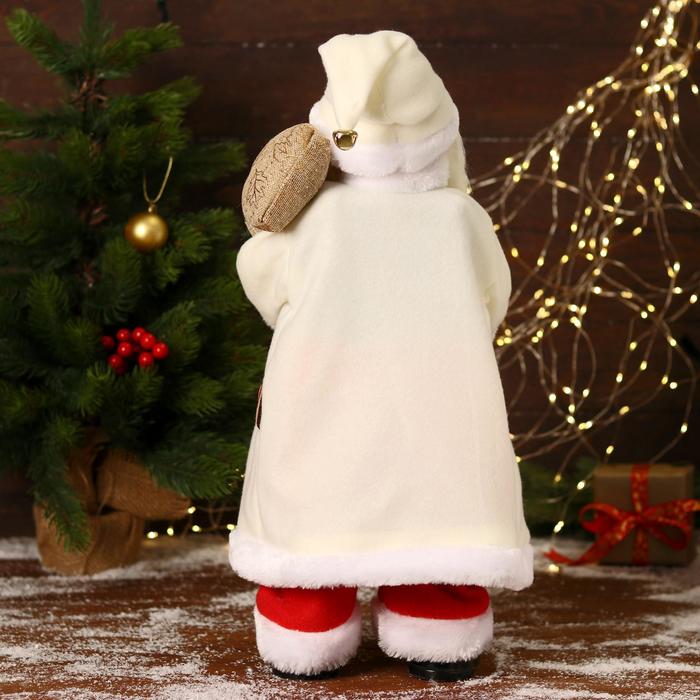 Дед Мороз "В белом костюмчике с орнаментом, с посохом" двигается, 20х50 см - фото 1908750237