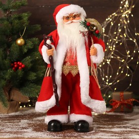Дед Мороз "В красном костюмчике с орнаментом, с посохом" двигается, 20х50 см
