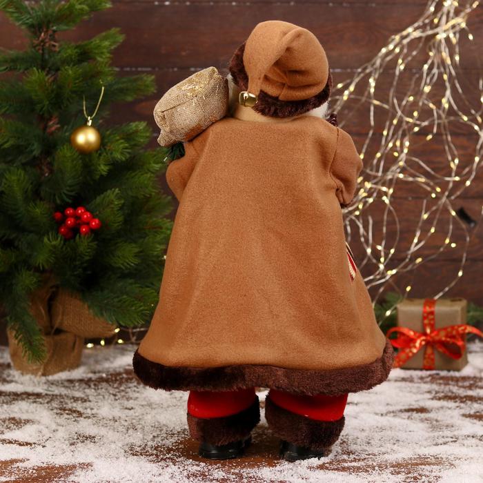 Дед Мороз "В коричневой шубке, с посохом" двигается, 20х50 см - фото 1908750249
