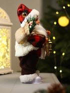 Дед Мороз под ёлку «Зимнее волшебство. Новогодняя игрушка в клетчатом тулупе» двигается, ботинки светятся, 28 см - фото 60906884