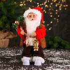Дед Мороз "В красном тулупе, с колокольчиком/ фонарик" двигается, ботинки светятся, 13х28 см - фото 9375469