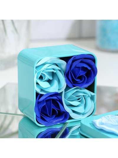 Мыльные розы, бирюзовые и синие, набор 4 шт., в коробке