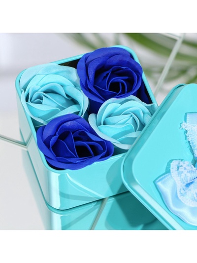 Мыльные розы, бирюзовые и синие, набор 4 шт., в коробке