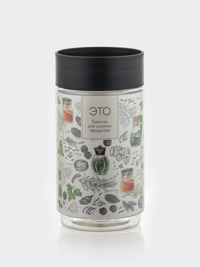 Ёмкость для сыпучих продуктов Asti, 1 л, прозрачный, крышка черная