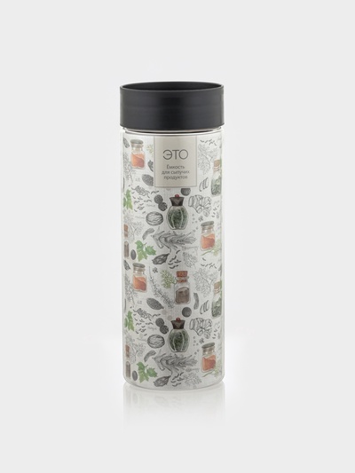 Ёмкость для сыпучих продуктов Asti, 1.5 л, d=9.2 см, h=27 см, пластик, прозрачная, крышка чёрная