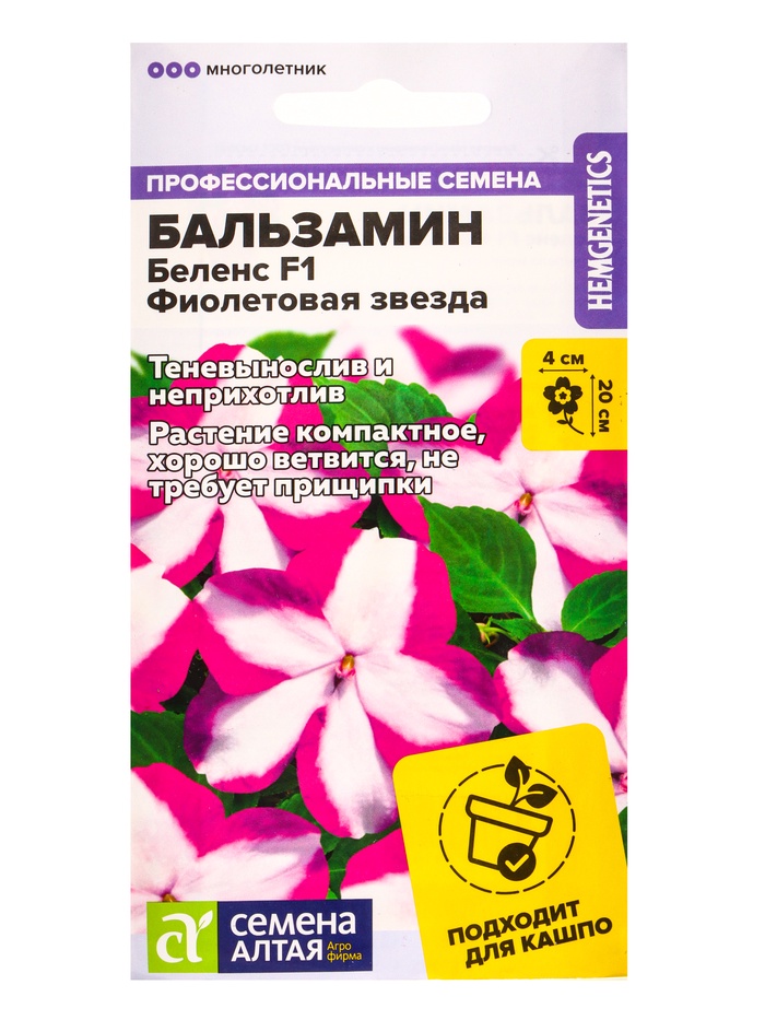 Семена цветов Бальзамин Беленс «Фиолетовая звезда», 4 шт., «Семена Алтая» - Фото 1