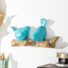 Крючки декоративные полистоун "Две птички на ветке" голубые 10,5х5,5х21 см