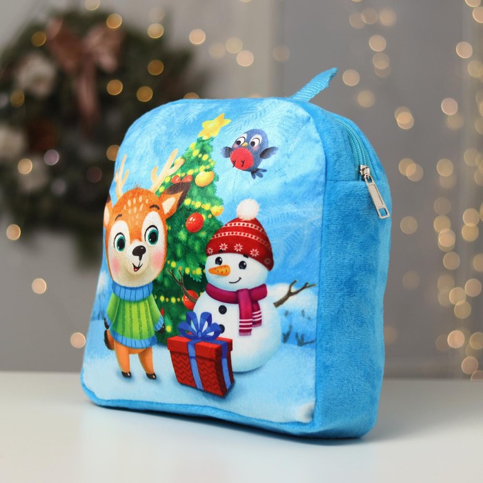 Новогодний детский рюкзак «Олень и снеговик», 27х29 см, на новый год - фото 1905842285