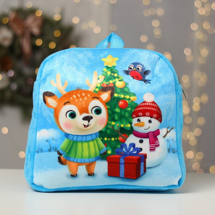 Новогодний детский рюкзак «Олень и снеговик», 27х29 см, на новый год - фото 1905842286
