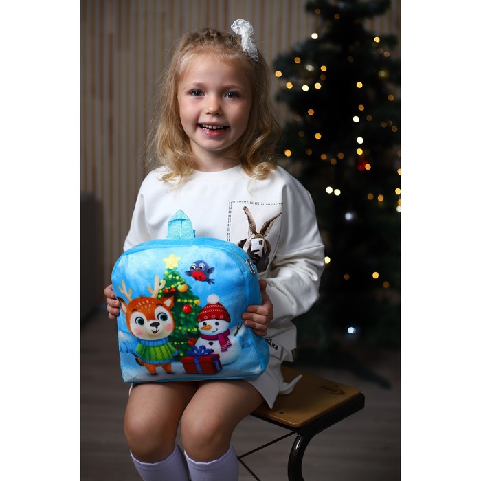 Новогодний детский рюкзак «Олень и снеговик», 27х29 см, на новый год - фото 1905842290