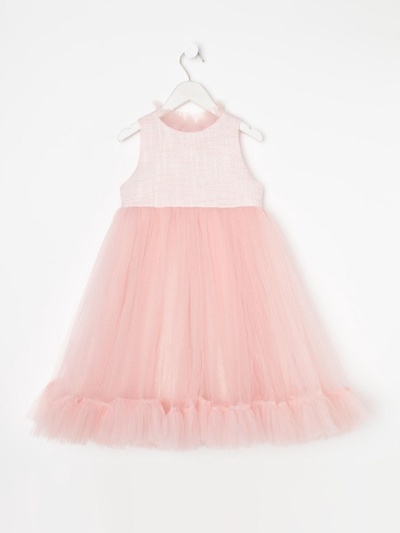Платье нарядное для девочки MINAKU: PartyDress с воротником, бело-розовое, рост 104-110 см