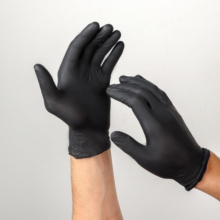 Перчатки медицинские BENOVY, нитрил, нестерильные, текстурированные на пальцах, черные, размер S, 100 пар - Фото 1