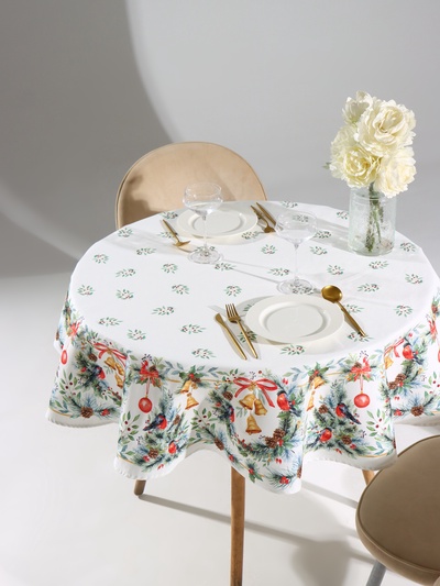 Скатерть новогодняя «Этель» Christmas bells, d=150 см ±3 см с ГМВО, 100% хлопок, саржа 190 г/м²