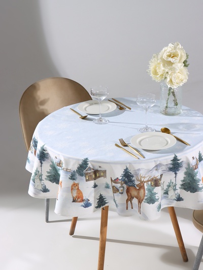Скатерть новогодняя «Этель» Forest animals, d=150 см ±3 см с ГМВО, 100% хлопок, саржа 190 г/м²